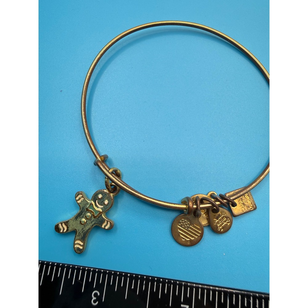 Alex and Ani Gingerbread‎ Man Charm Bangle Bracelet Russian Gold Holiday Jewelry